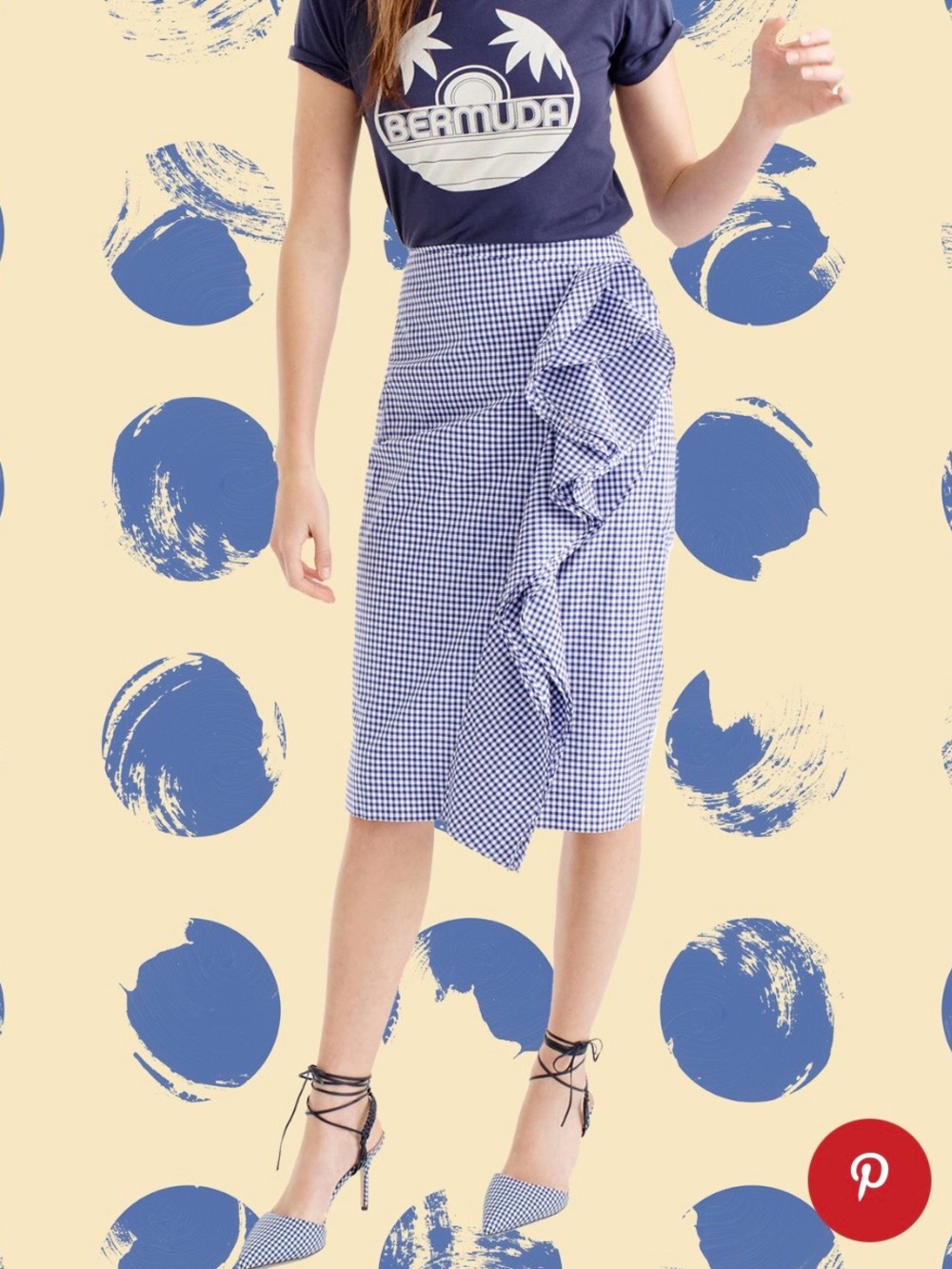 Thomas Mason for J. Crew White and Blue Gingham Ruffle Pencil Skirt
